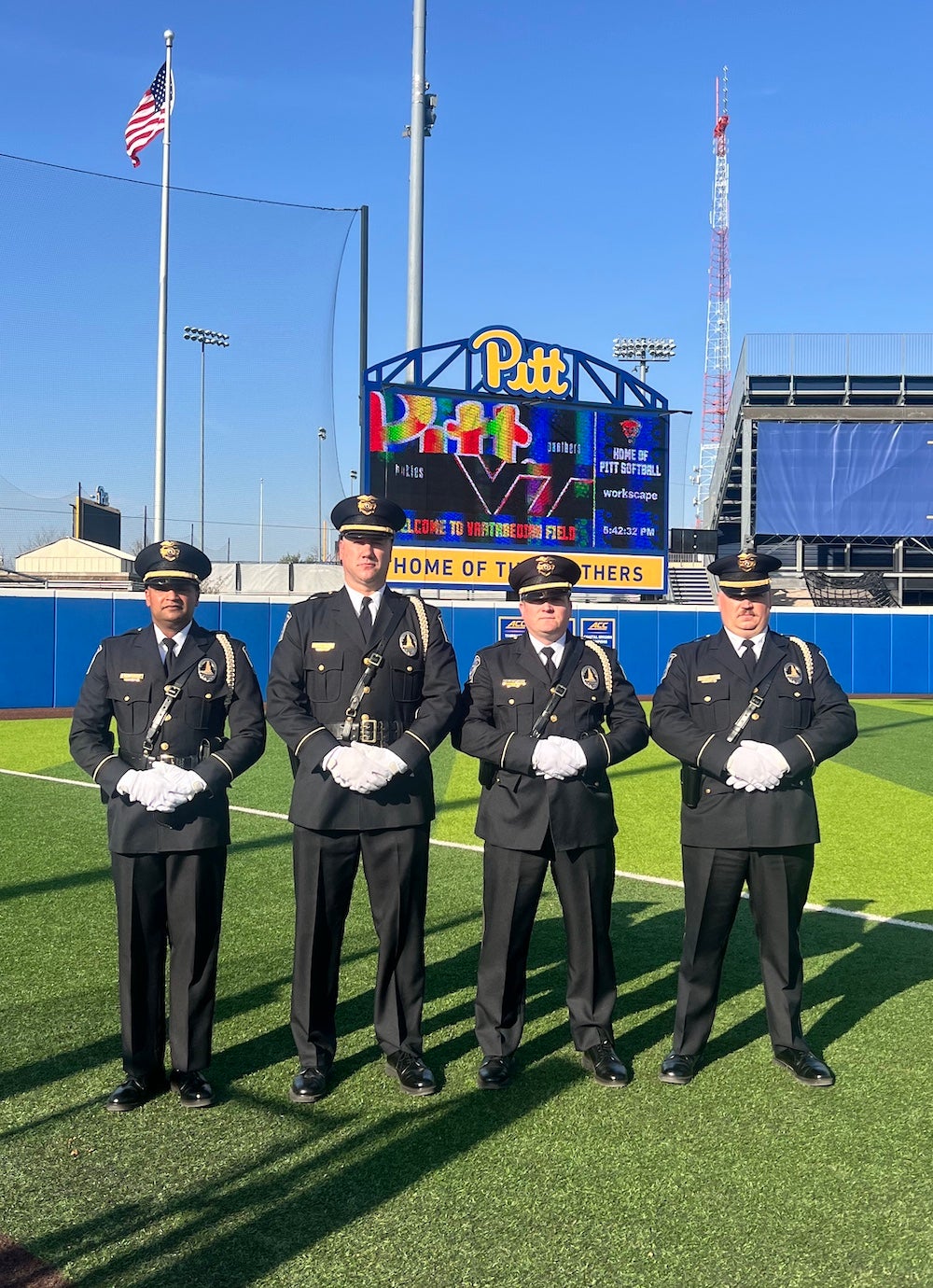 Members of the UPPD Honor Guard at Pitt's baseball field.